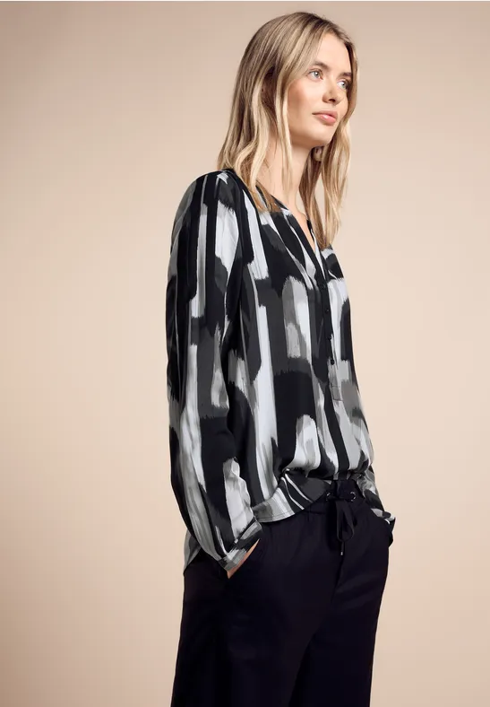 Street ONE Damenbluse „EOS_Style“ – Unifarbe, Mit Rundhals Und Knopf-Bündchen