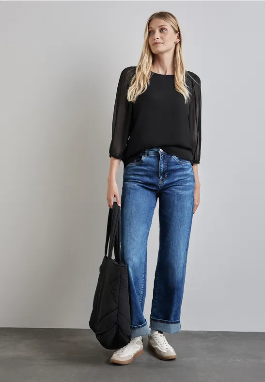 Blouse Manches 3/4 One Step Taille 42 Soie Grise Et Noire - Occasion Très Bon état