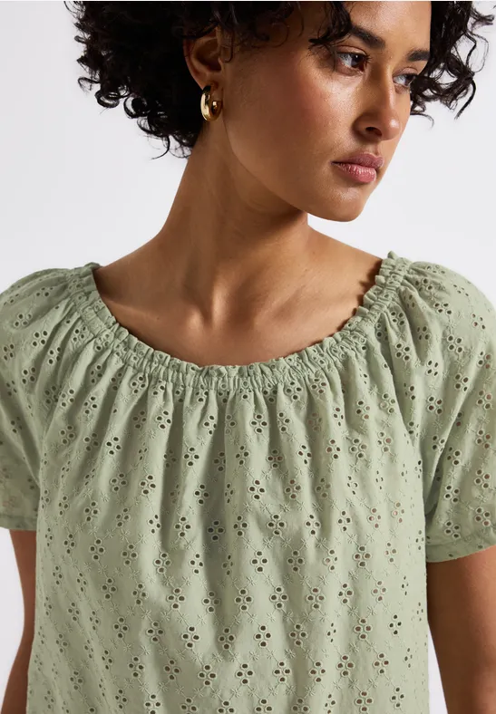 Shirt met korte mouwen en boothals voor dames in Groen | STREET- ONE