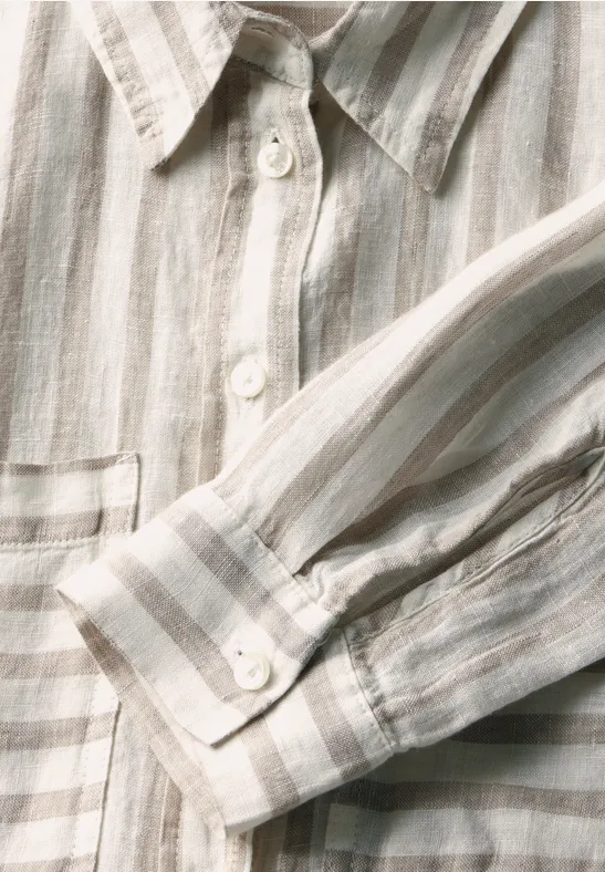 Chemise Rayée Femme Street One - En Lin Léger, Col Chemise, Manches Longues - Look Décontracté Et Intemporel