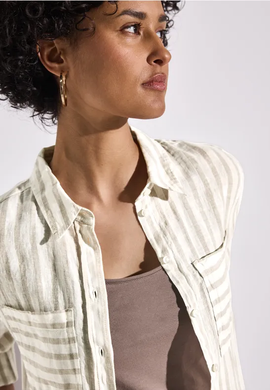 Chemisier Rayé Beige UN JOUR AILLEURS - Taille 46 FR - Manches 3/4 - Occasion Très Bon état