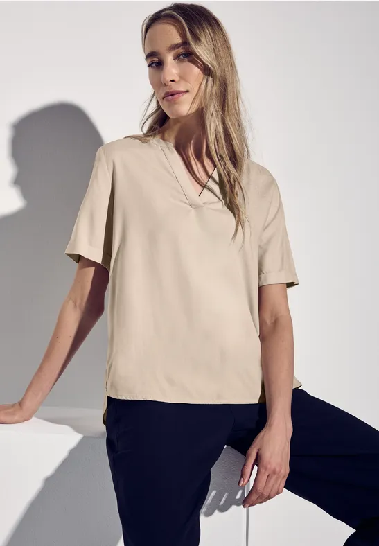 Street One Studio Damesblouse met korte mouwen in effen kleur, zwart, 42
