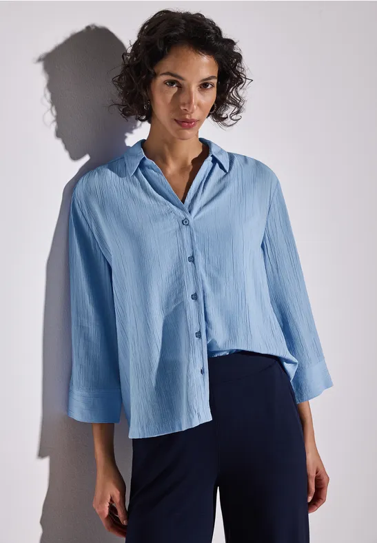 STREET ONE Damen Bluse A344953 Aus Melange-Viskose – Rundhals, 3/4-Ärmel Mit Raffung, Gr. 36