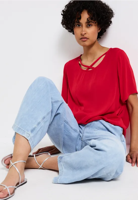 STREET-ONE Chemisier avec détail de ruban pour femmes en Rouge