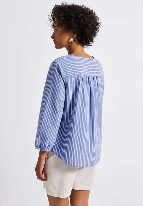 Street One Damen Bluse – Langarm Mit Seersucker-Streifen, Kragen & Knopfleiste