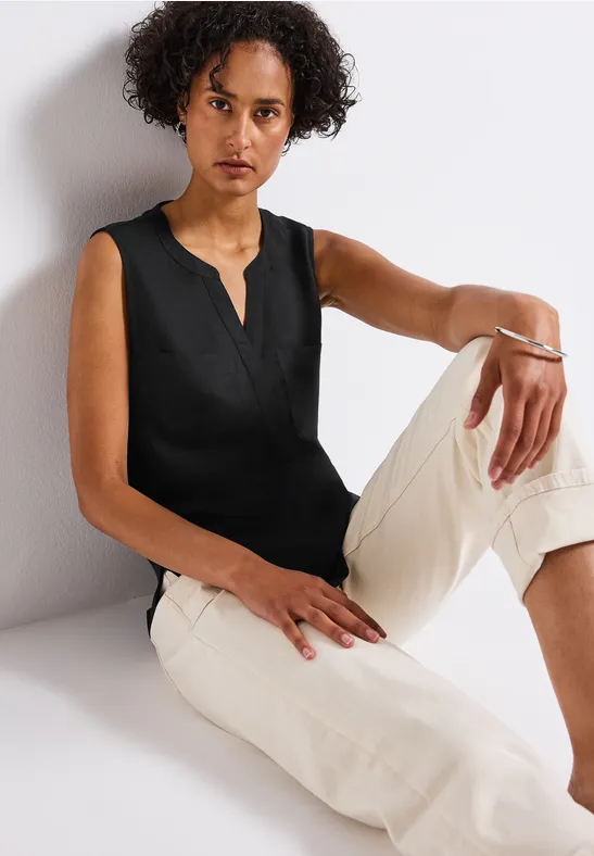 Street One Blusentop Donna Con Tasche Sul Petto - Canotta Morbida In Viscosa Con Orlo Arrotondato