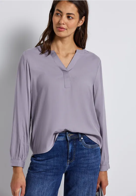 Street ONE Damenbluse „EOS_Style“ – Unifarbe, Mit Rundhals Und Knopf-Bündchen