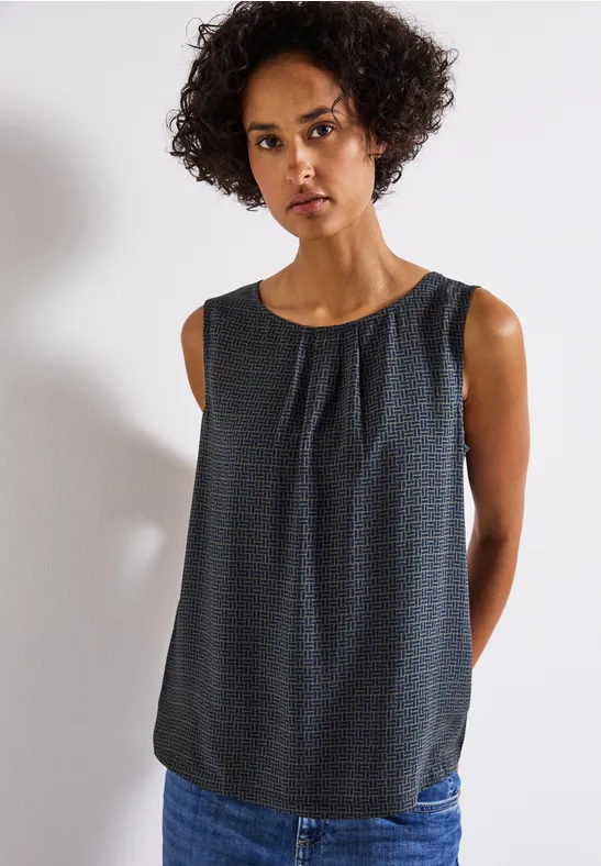 STREET ONE Damen Satin Top In Deep Blue – Bluse Mit V-Ausschnitt & Raffung An Der Schulter | Weiche Viskose, Seitliche Schlitze | Größe 44