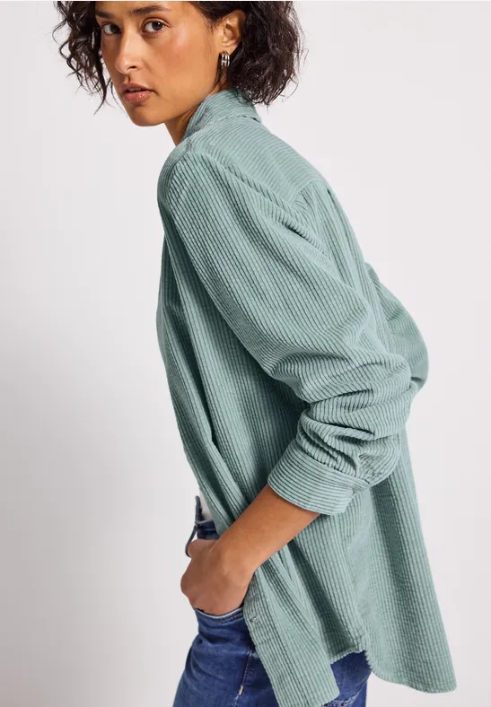 STREET-ONE Chemise longue en velours côtelé pour femmes en Bleu