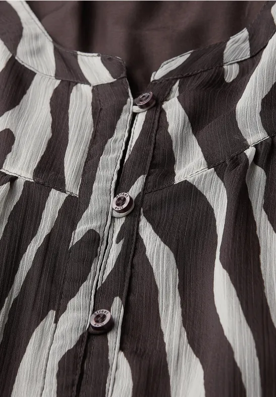 Chemisier/blouse One Step En Soie Et Viscose Gris Et Noir, Taille 42, Manches 3/4 - Occasion En Très Bon état