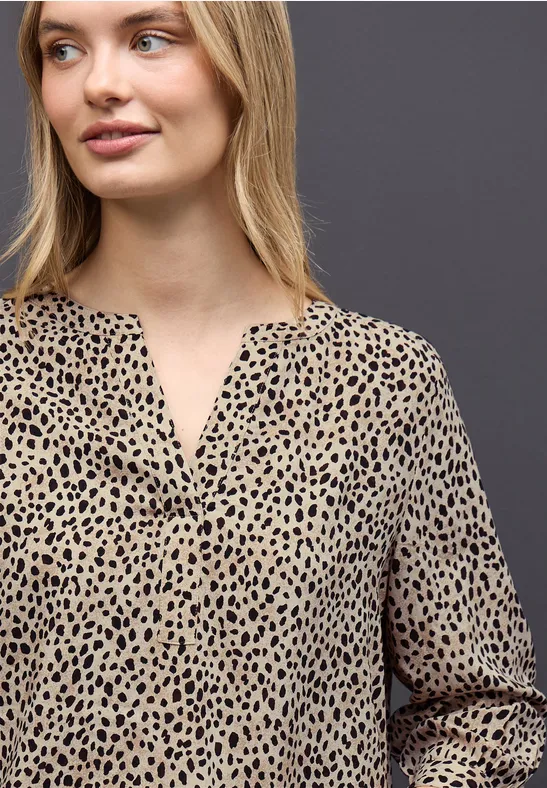 Street One Damen Bluse Leo Split Neck - Animal Print Viskose Langarm