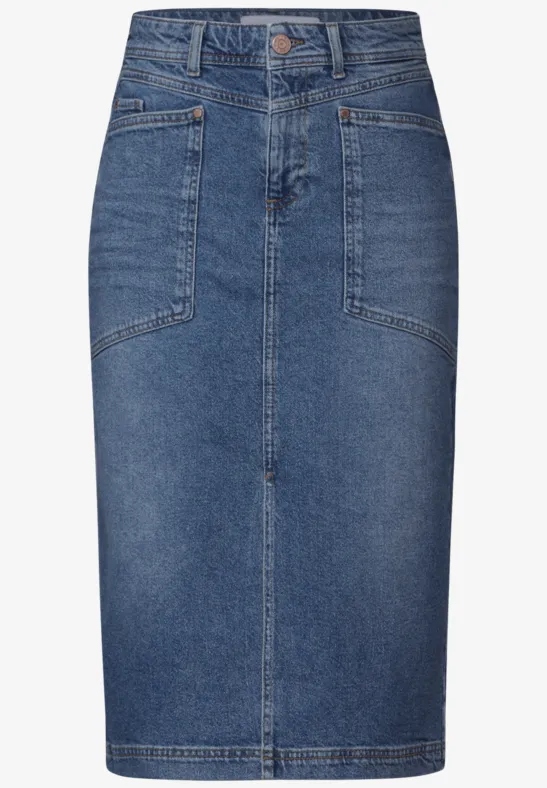 Jupe Midi En Denim Bleu Marks And Spencer - Taille UK 8 (FR 38) - Ligne A - 100% Coton - Occasion Parfaite