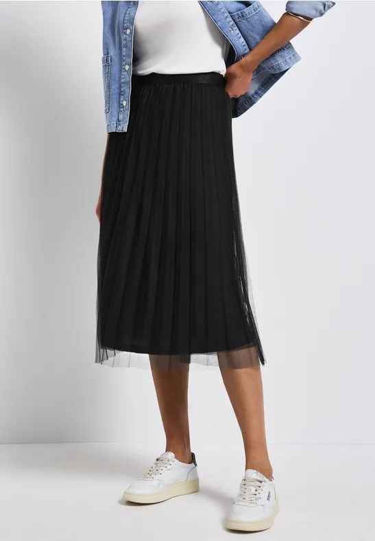 STREET-ONE Jupe plissée en tulle pour femmes en Noir STREET-ONE