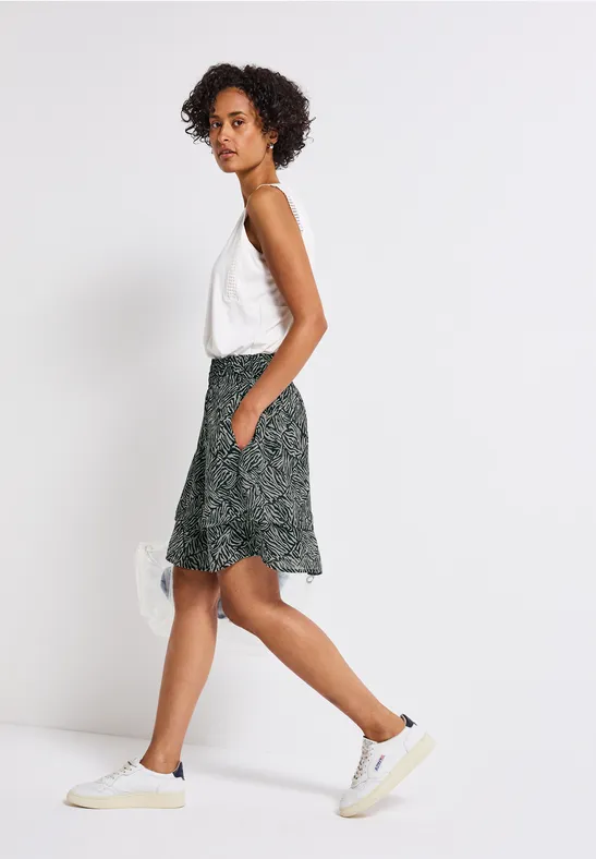 Jupe Plissée BCBG MAX AZRIA En Lin Et Soie - Taille 8, Imprimé Feuilles Vert/noir Sur Crème - Occasion Excellente état