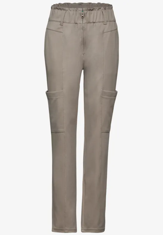 Street One Linnen damesbroek in cargo-look, Moonstone Sand, 38W / 28L