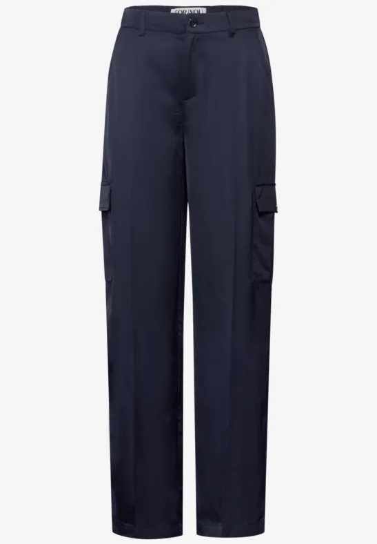 STREET ONE Damen Satin Top – Deep Blue Mit V-Ausschnitt & Raffung – Größe 38