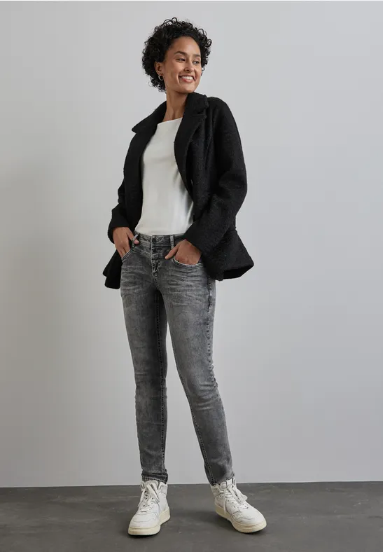 Sneakers Graue Jeansjacke Damen Kombinieren STREET-ONE Jeans Im