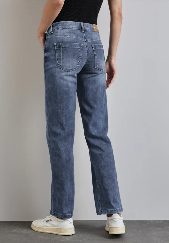 Jean Femme Street One - Jambes Larges - Taille Haute - Délavage Indigo - Coupe Ample - Mélange Coton Stretch
