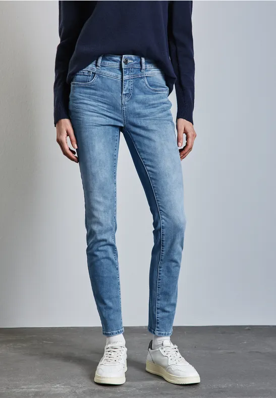 Jean Bootcut Street One Pour Femme - Taille Haute, Délavé Noir, Coupe Slim