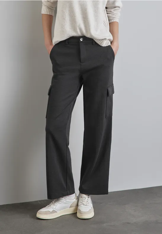 Street One Studio STRAIGHT LEG STRUKTUR - Pantaloni - schwarz/nero