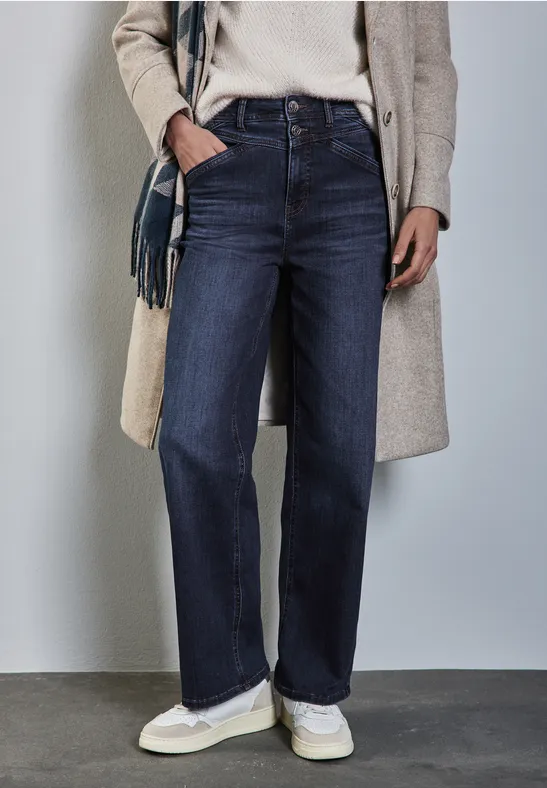 Street One Dames Wide Leg Jeans, Dark Blue Clean, 31