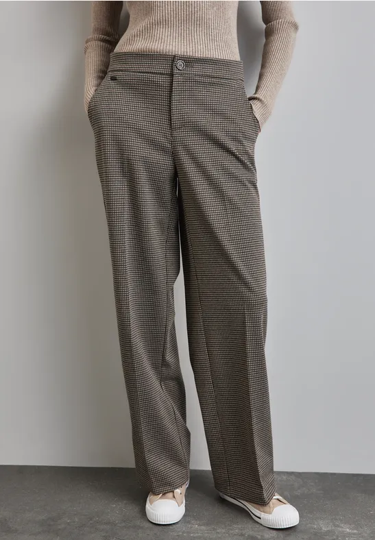 STREET-ONE Pantalon large à carreaux pour femmes en Beige STREET-ONE