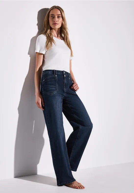 STREET ONE Jeans met brede pijpen, Zacht medium gewassen, 30W / 32L
