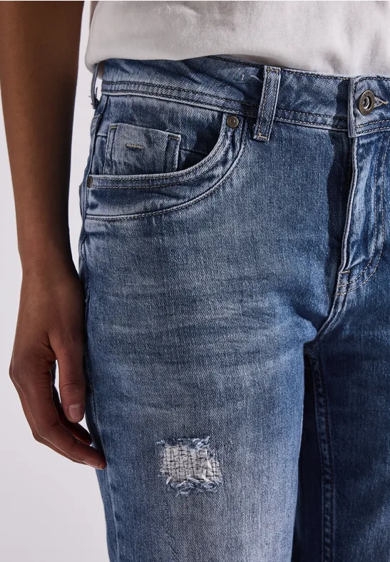 Street One Damen Jeans „Loose Fit“ – Boyfriend-Style Mit Destroyed-Look, Mid Waist & Tapered Legs