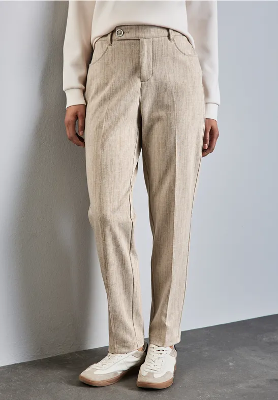 Street One Chino met knoopdetail voor dames in Beige