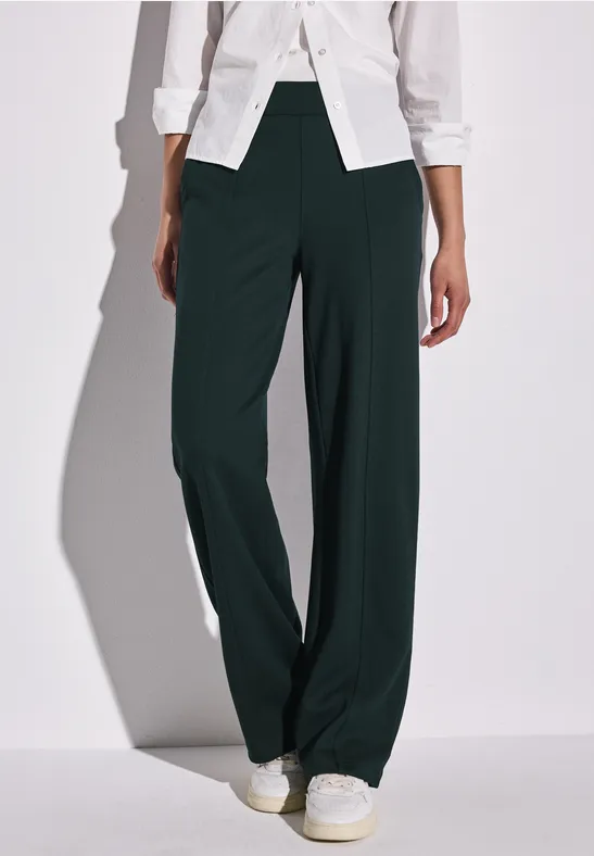 STREET ONE Damen Straight Leg Hose – Hoch Tailliert, Mit Stretch, Seitlichen Taschen