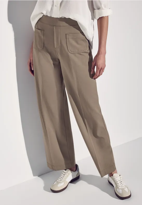Street One Damen Hose Straight Leg – High Waist, Casual Fit, Seitliche Knopftaschen
