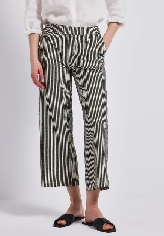 Street One Damen Joggpants Aus Seersucker – Bequem, Loose Fit, High Waist Für Freizeit & Office