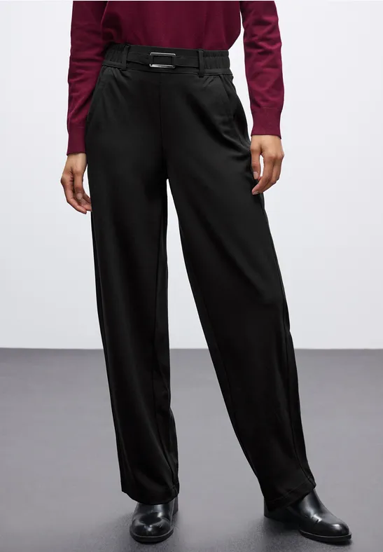 STREET ONE Damen Hose Straight Leg, Casual Fit, High Waist, Seitliche Taschen, Viskose-Stretch-Mix