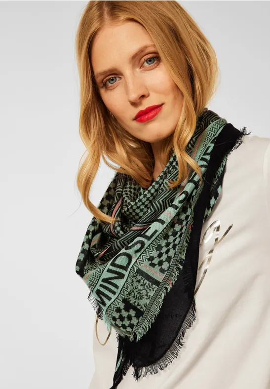Street One Damen Dreieckstuch Jacquard - Grafikmuster Mit Fransen 158cm