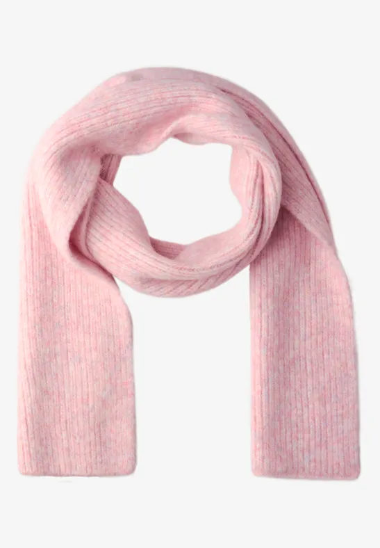 Écharpe En Laine 'Rosée Matinale' - 200x30 Cm, 125g, Couleurs Rose/beige, Franges, Légère Et Chaude
