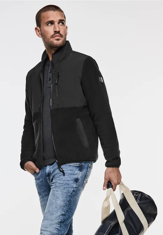 STREET-ONE Fleecejacke im Materialmix für Herren in Schwarz 