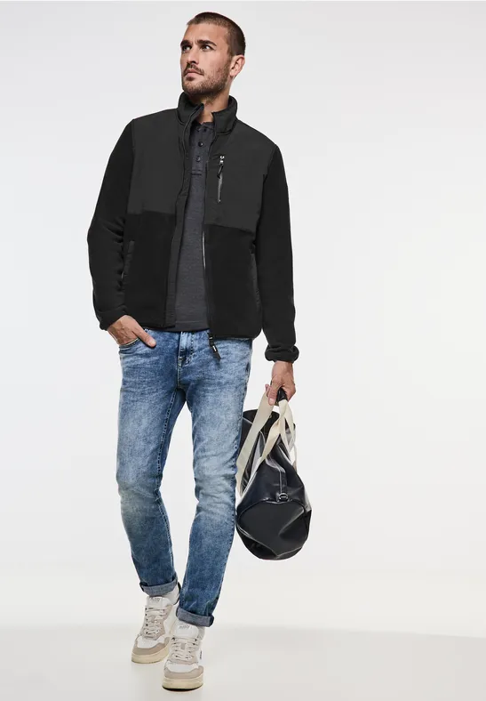 STREET-ONE Fleecejacke im Materialmix für Herren in Schwarz 