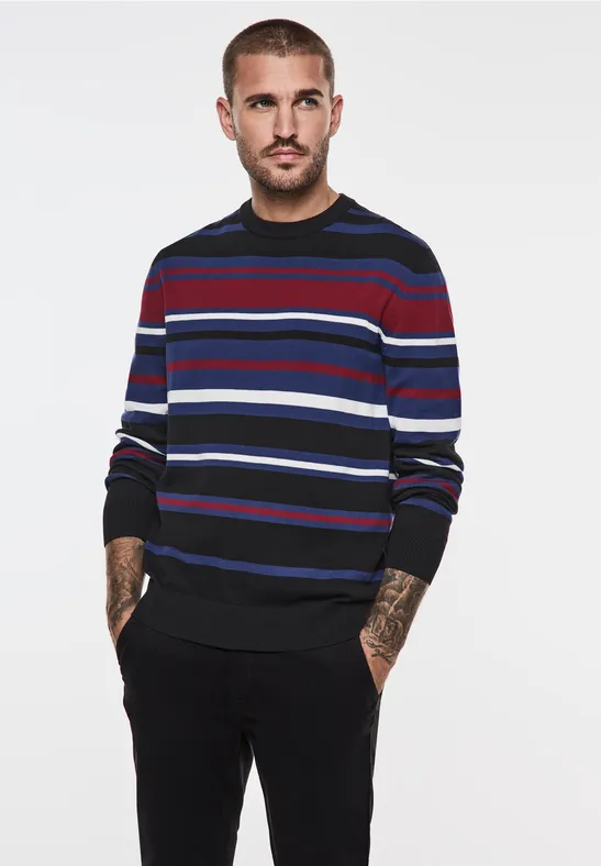 STREET-ONE Feinstrick Streifenpullover für Herren in Blau STREET-ONE