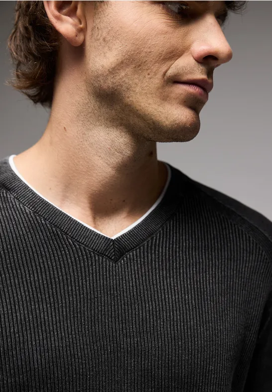 STREET-ONE Pullover in Washed-Optik für Herren in Schwarz STREET-ONE