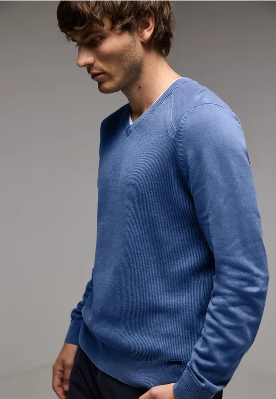 STREET-ONE Pullover in Washed-Optik für Herren in Blau STREET-ONE