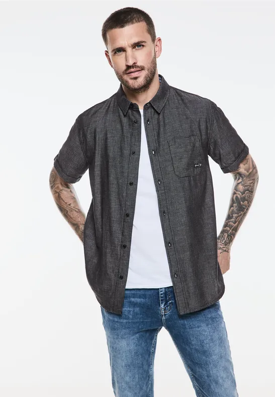 STREET-ONE Chemise bicolore à aspect texturé pour hommes en Noir