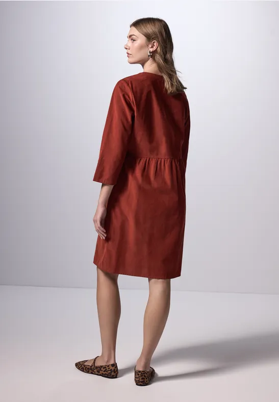Street One Studio – Robe Femme En Velours Côtelé Avec Volants Et Col Chemise – Coupe Mi-longue, Poches Poitrine