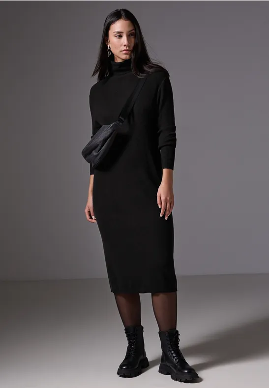 STREET-ONE Midi-jurk met coltrui voor dames in Zwart STREET-ONE
