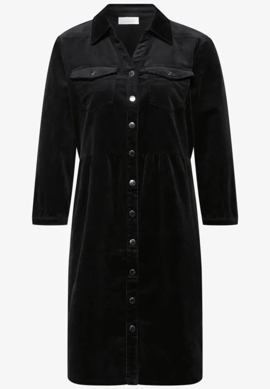 Street One Studio – Robe Femme En Velours Côtelé Avec Volants Et Col Chemise – Coupe Mi-longue, Poches Poitrine