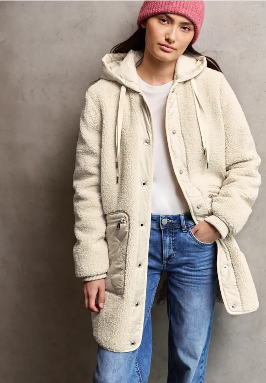 STREET-ONE Teddy-Mantel mit Kapuze für Damen in Beige STREET-ONE