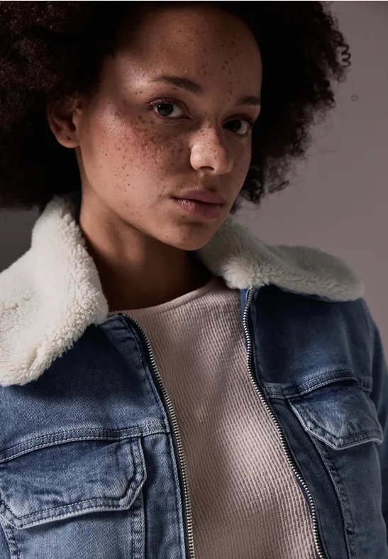 STREET-ONE Jeansjacke mit Teddy-Kragen für Damen in Blau STREET-ONE