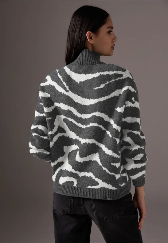 STREET-ONE Jaquard Pullover für Damen in Grau STREET-ONE