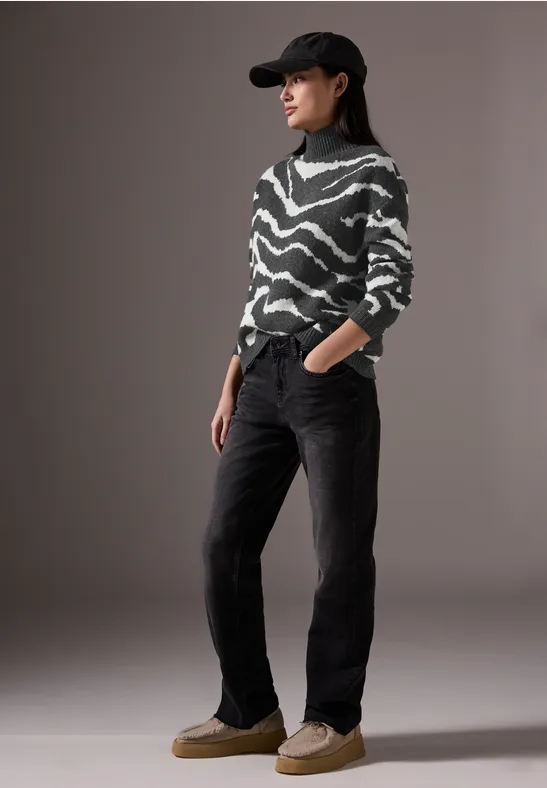 STREET ONE Damen Pullover Im Norweger-Look – Gemütlicher Jacquard-Strick Mit Stehkragen
