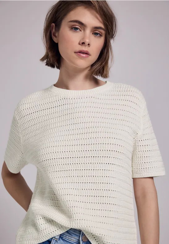 STREET-ONE Pullover mit Lochmuster für Damen in Weiß STREET-ONE