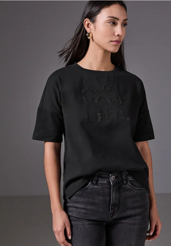 Street ONE Damen Kurzarmshirt Mit Rundhalsausschnitt, Lässiges Basic-Top Aus Weichem Viskosemix